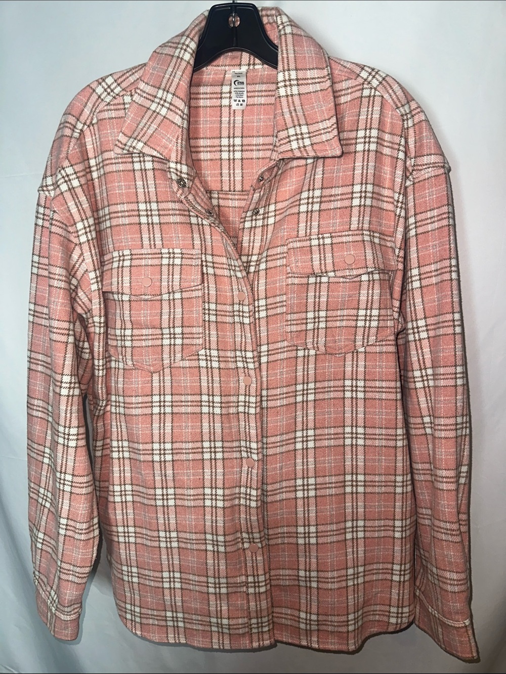 ZYIA Dusty Pink Plaid Button-Front Utility Jacket/shacket